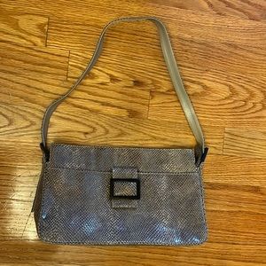 Stuart Weitzman Snakeskin Print Shoulder Handbag in Khaki & Brown With Buckle